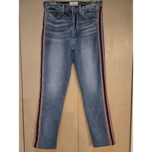 McGuire Ibiza Jeans Women 28 Pink Navy Side Stripe High Rise Slim Straight USA